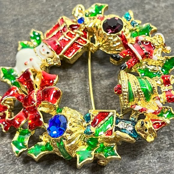 Christopher Radko Signed Christmas Wreath Pin Brooch / Pendant Gold Toned - Picture 8 of 10